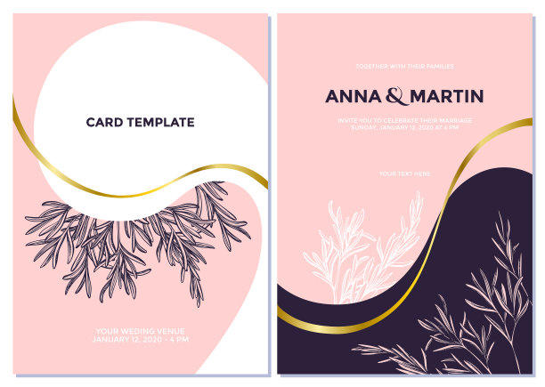 带有粉红色迷迭香的婚礼请帖图片下载