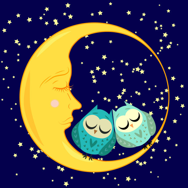 可爱的卡通睡猫头鹰围成一圈闭着图片下载