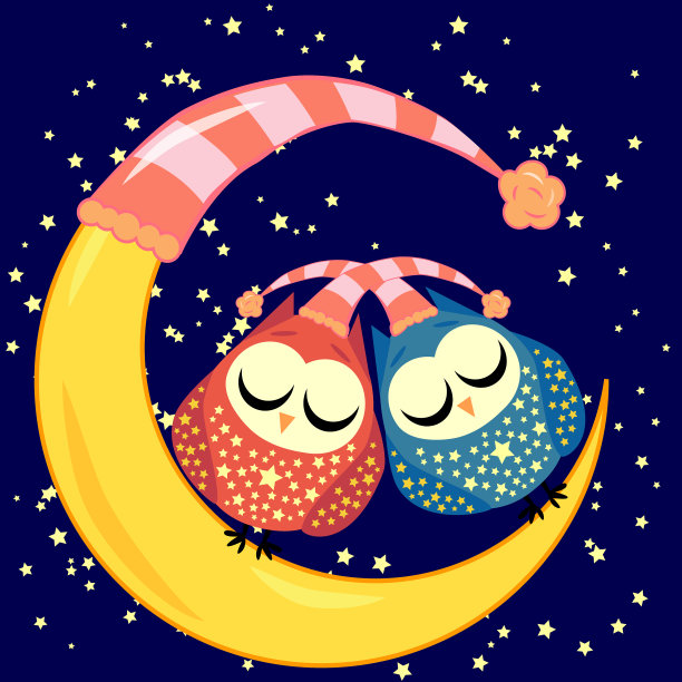 可爱的卡通睡猫头鹰围成一圈闭着图片下载