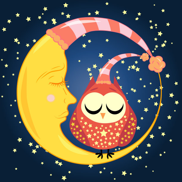 可爱的卡通睡猫头鹰围成一圈闭着图片下载