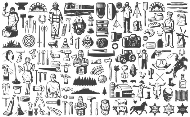 复古人士专业元素设置图片下载