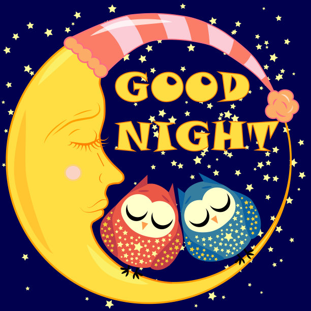 晚安，一张带有一弯新月的明信片图片下载