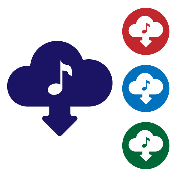 蓝色云下载音乐图标孤立在白色图片下载