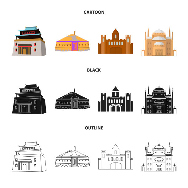 孤立物镇和唐人街标志集图片下载