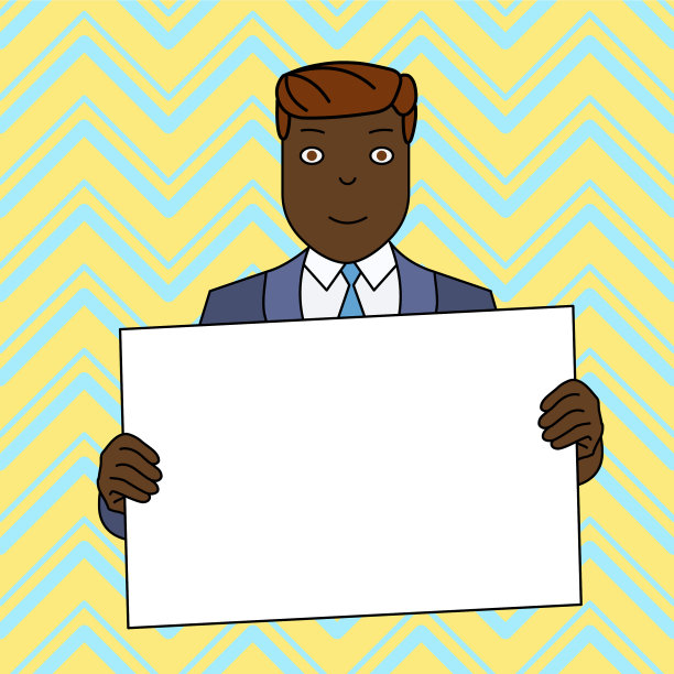 穿着正装的男人面带微笑，手里拿着大大的空白图片下载