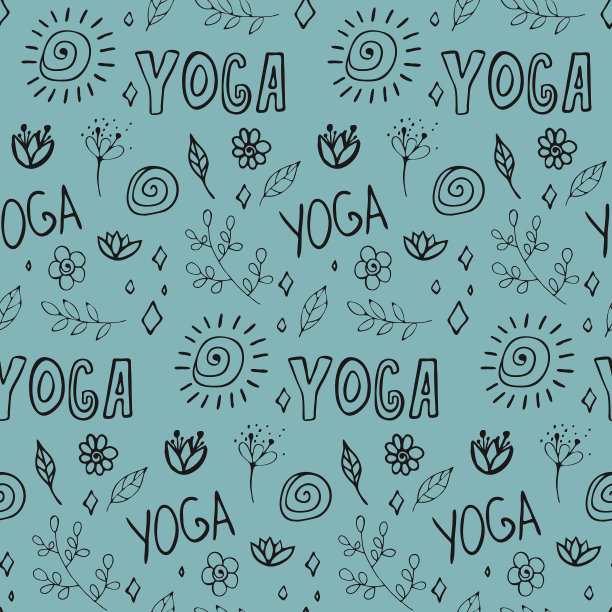 手绘涂鸦瑜伽元素无缝图案图片下载