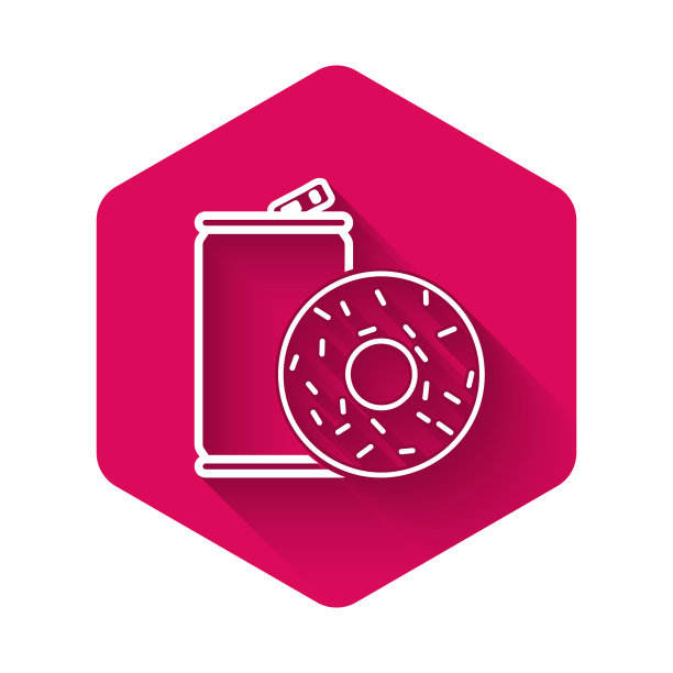 白色铝罐苏打水和甜甜圈图标隔离图片下载