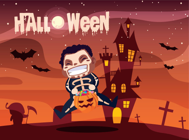 海报万圣节与男孩伪装骷髅图片下载