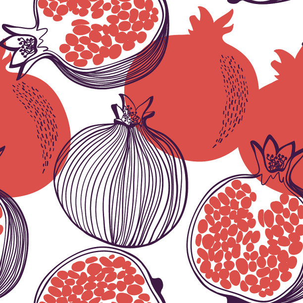 无缝花纹的石榴整半图片下载