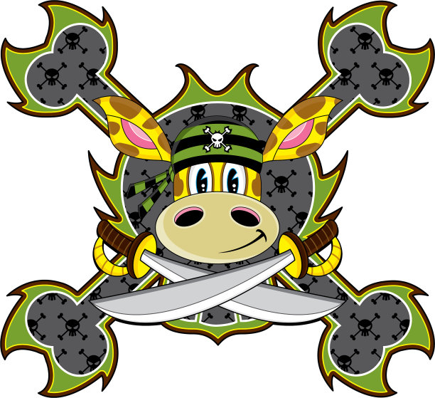 可爱的卡通长颈鹿海盗图片下载