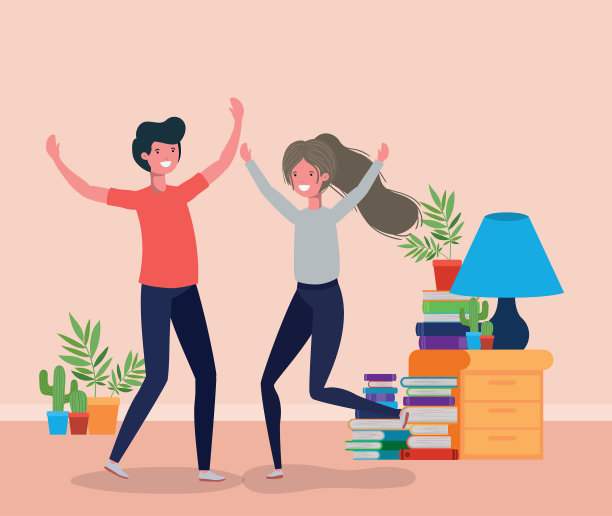 年轻夫妇在客厅跳舞图片下载