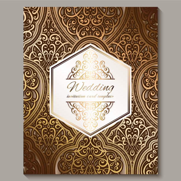 青铜和金色的婚礼请柬图片下载