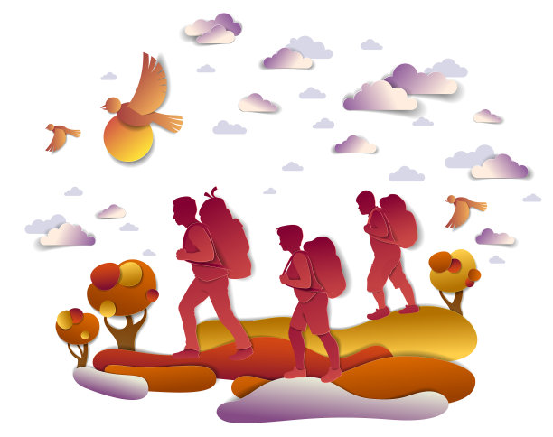 快乐活泼的一家人徒步穿越秋天图片下载