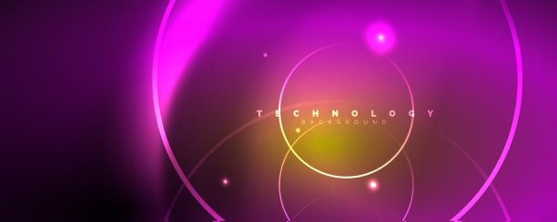 明亮的霓虹灯圈和波浪线发光发亮图片下载