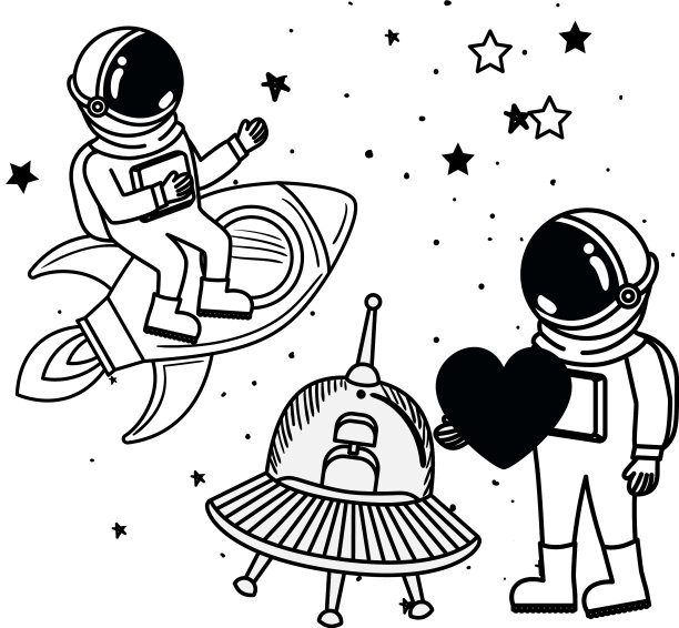 宇航员和外星飞船的剪影图片下载