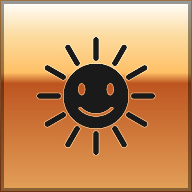 黑色可爱的太阳与微笑图标孤立在金色图片下载