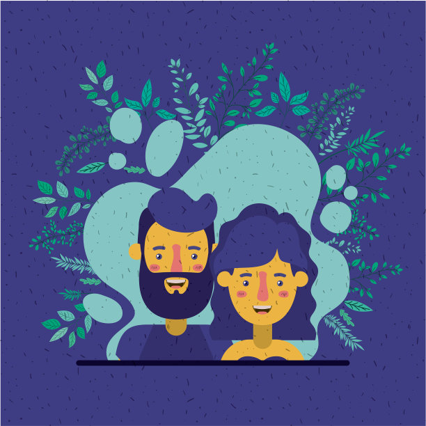 年轻夫妇用叶子装饰人物图片下载