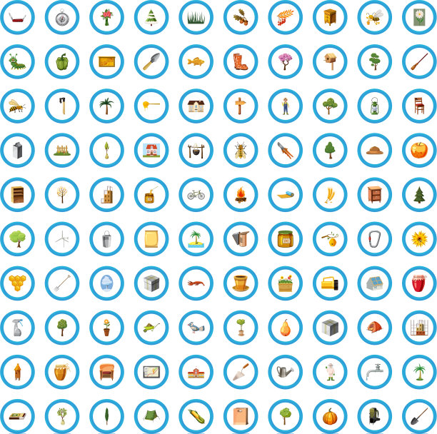 100个郊区房子图标设置卡通风格图片下载