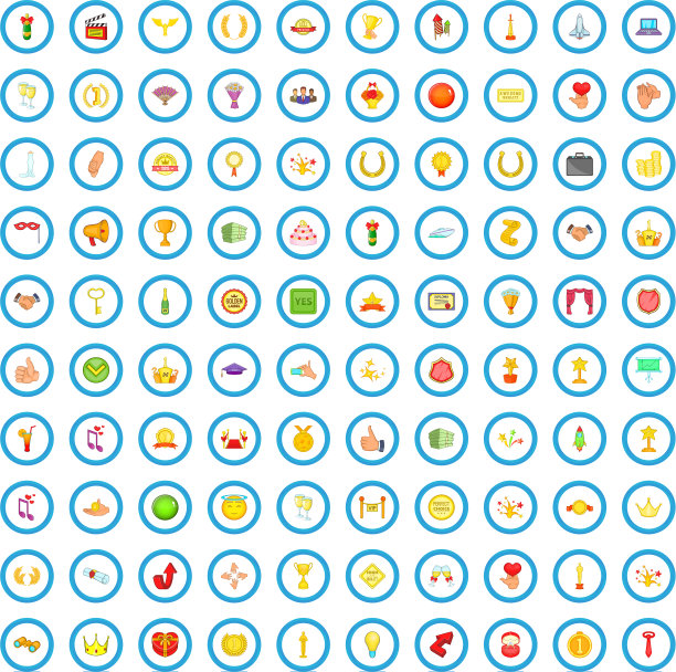 100个成功卡通风格的图标图片下载