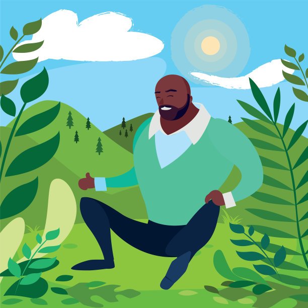 健壮的蓄着胡子的黑男人坐在田野里图片下载