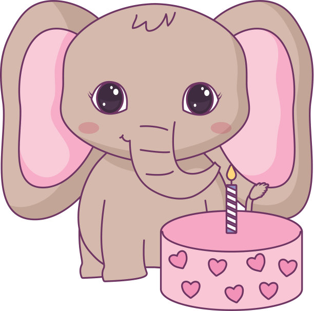 可爱的大象动物与蛋糕生日图片下载