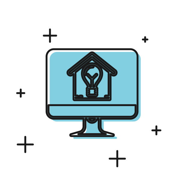 黑色电脑显示器，智能房子和灯光图片下载