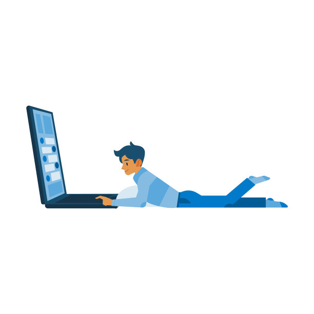 一个扁平的男孩躺在地板上，旁边是一台大笔记本电脑图片下载