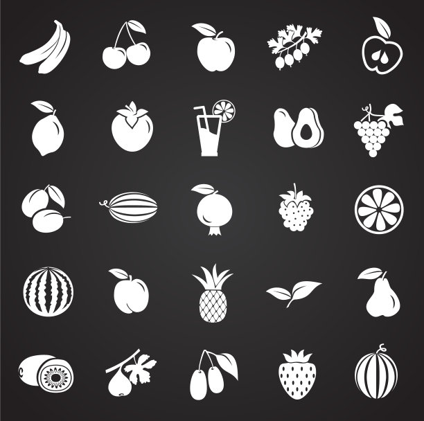 水果设置在黑色背景图片下载