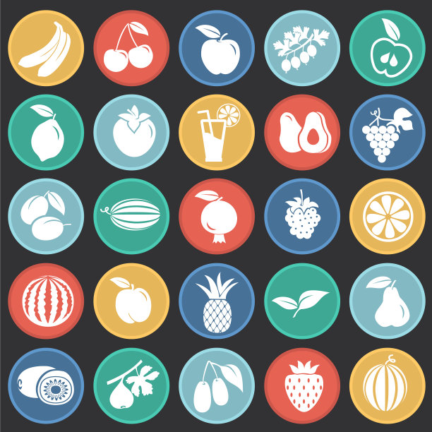 水果设置在颜色圈黑色背景图片下载