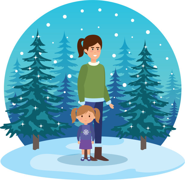 母亲和女儿穿着冬天的衣服图片下载