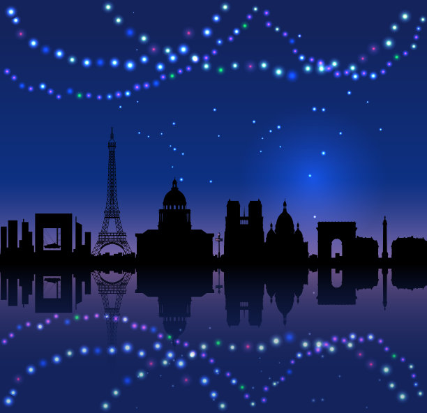 巴黎剪影和圣诞节灯图片下载