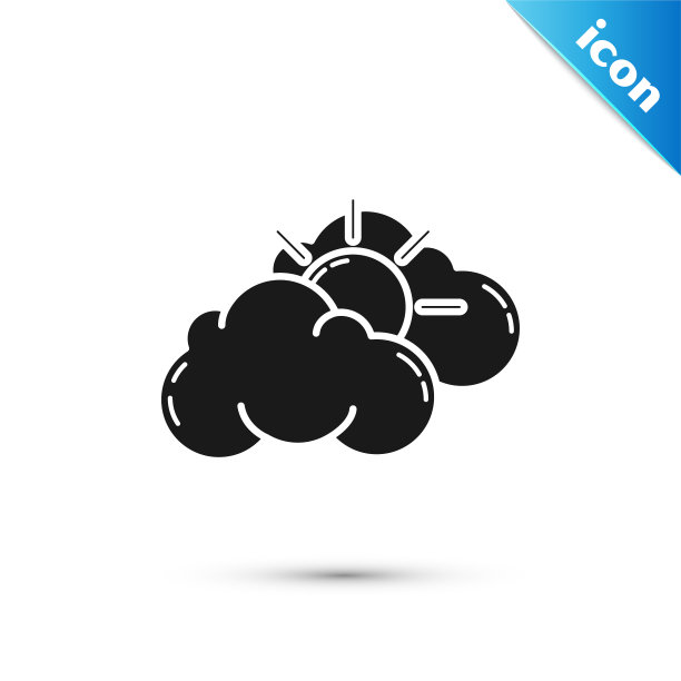 黑色的太阳和云天气图标孤立在白色图片下载
