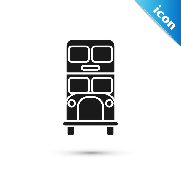 黑色双层巴士图标隔离在白色上图片下载