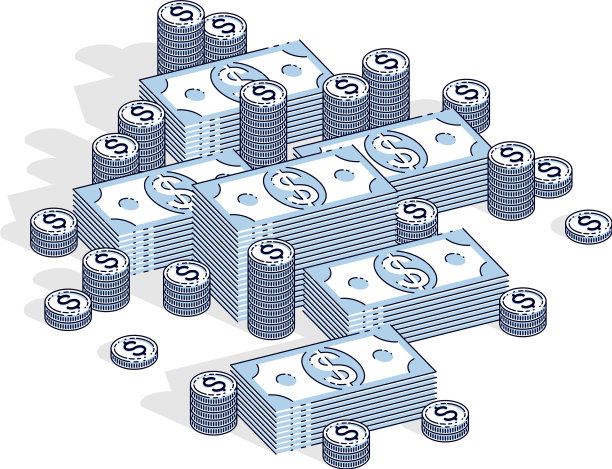 现金堆美元，硬币堆美分图片下载
