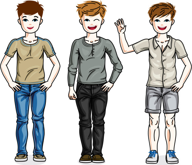 可爱的小男孩群站在不同的穿着图片下载