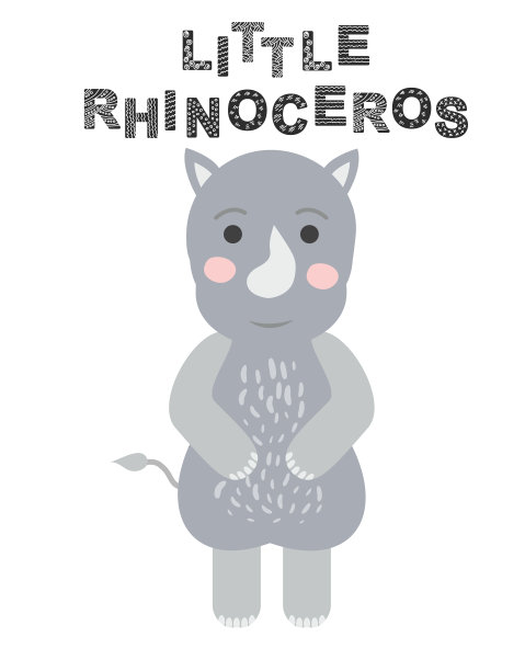 可爱的犀牛在斯堪的纳维亚风格手绘图片下载