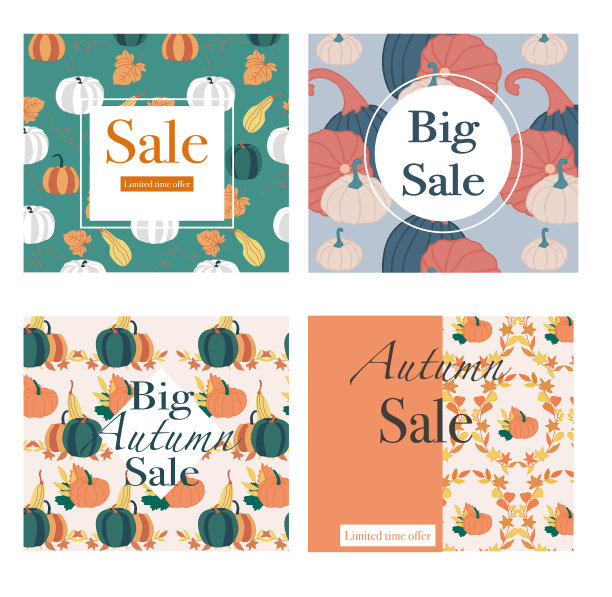 设置四个带有秋天的商业横幅图片下载
