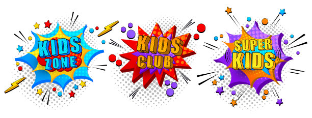 漫画色彩鲜艳的3d横幅设置图片下载