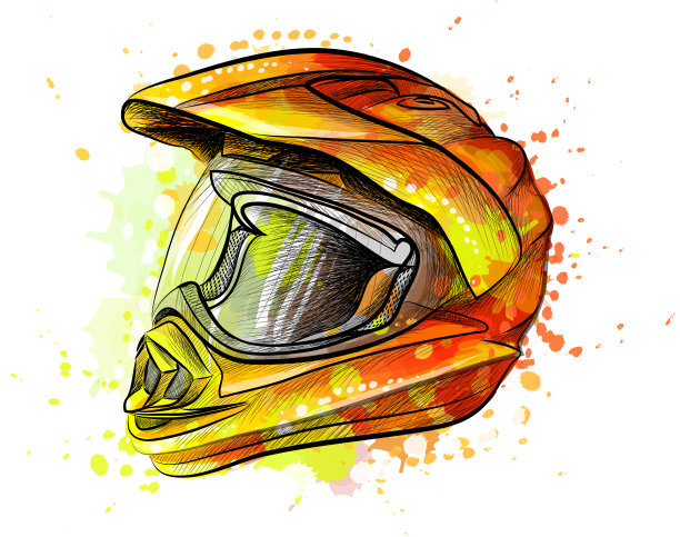 摩托车头盔从水彩画溅起图片下载