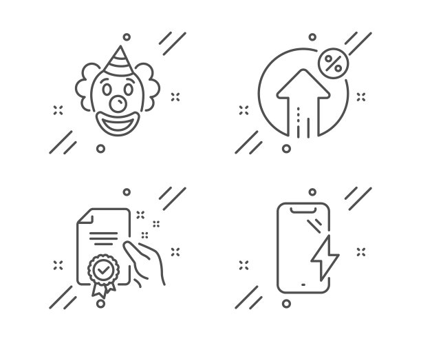 小丑证书和贷款百分比图标集图片下载