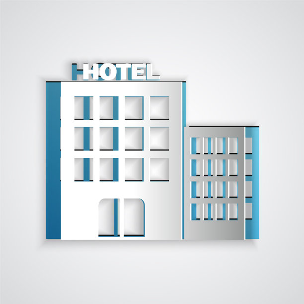 剪纸酒店建筑图标孤立在灰色图片下载