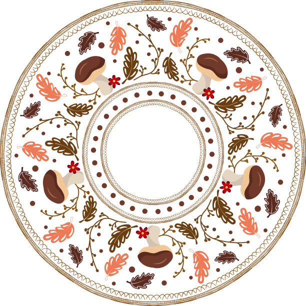 圆形秋季图案与野生蘑菇和图片下载