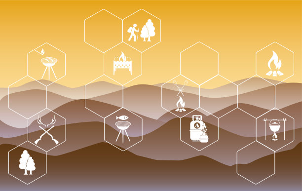 带有旅行和露营装备的海报图片下载