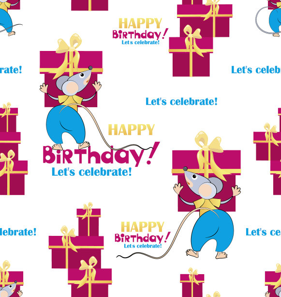 生日快乐卡通老鼠与礼物图案图片下载