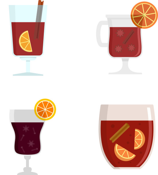 热葡萄酒图标设置扁平风格图片下载