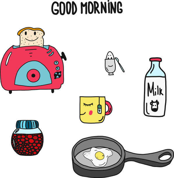 设置早餐食品和设备图标图片下载