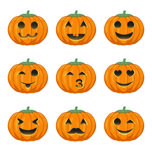 把万圣节的南瓜和可爱的脸放在一个图片下载