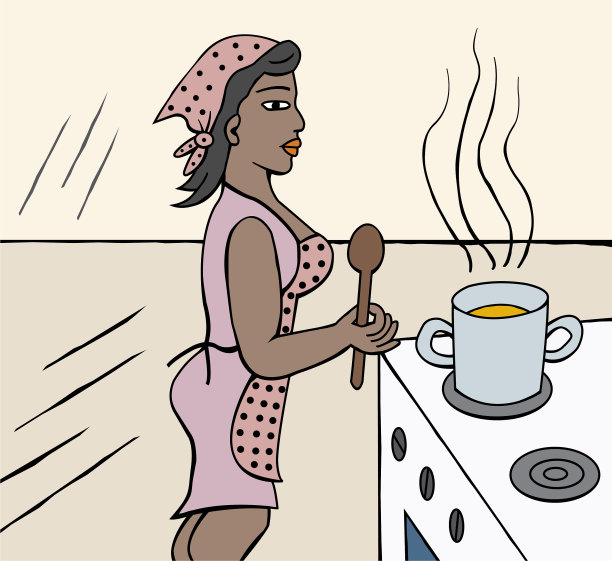 非洲妇女用头巾盖着做饭图片下载