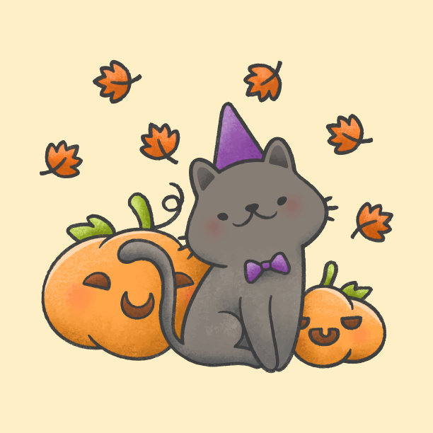 猫戴着帽子，打着南瓜领结图片下载