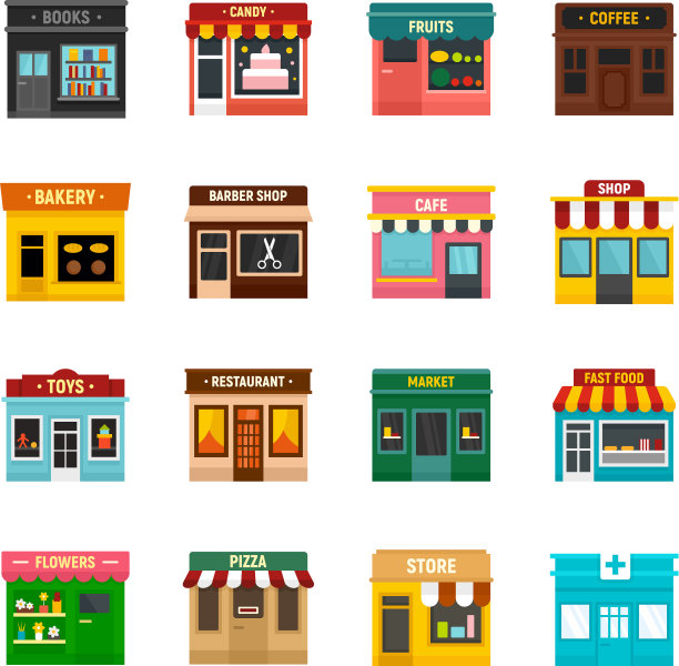 本地商业图标设置扁平风格图片下载